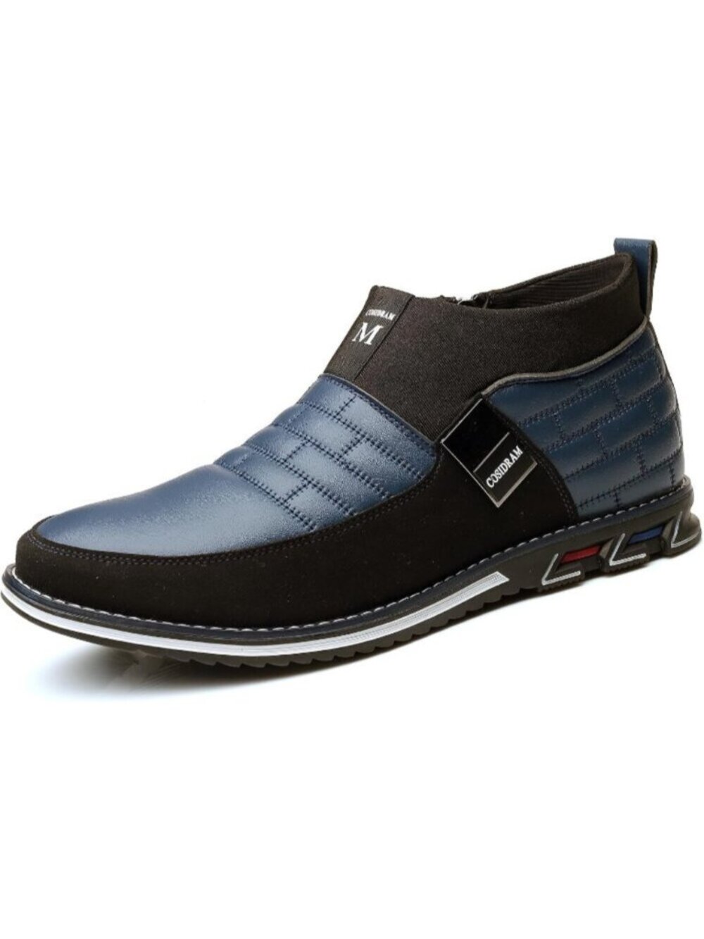 Men's Black & Blue Grid Textured Two-tone Flexible Derby Oxfords Dress Sneakers
